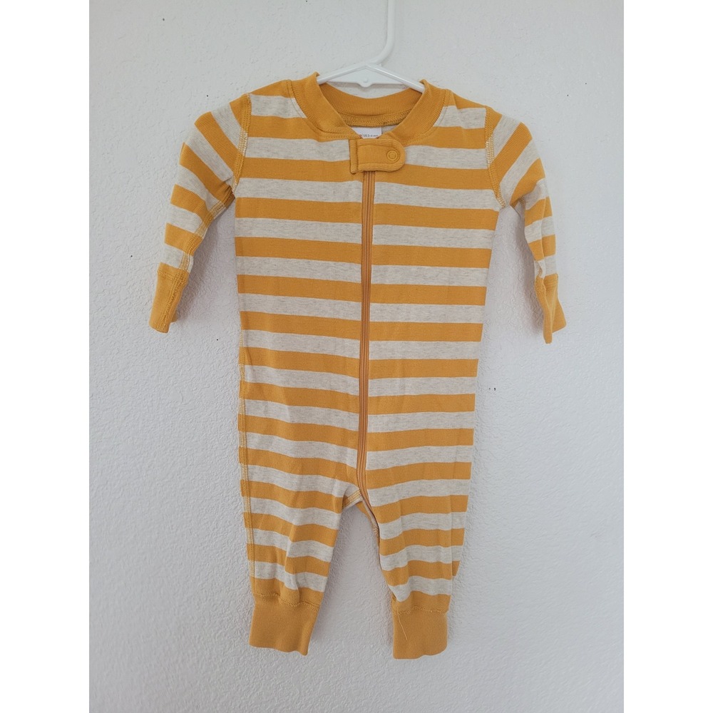Hanna Andersson Mustard Yellow Striped Organic Cotton Sleeper Pajamas 3-6M #2